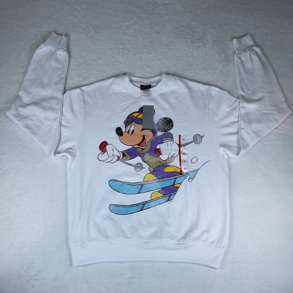 Mickey Mouse Sweatshirt Women's XS White Mickey Ski Graphic Short Sleeve